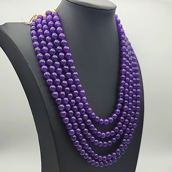 1025 Cts Natural 5 Strand Amethyst Round Shape Beaded Natural Gemstone Necklace - Picture 2 of 6